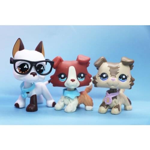 Lpssoldtime Collie 2pcs 1542 2210 and 1pcs Great Dane Dog #577 White and Brown Two Different Eyes with Accessories lot Kid