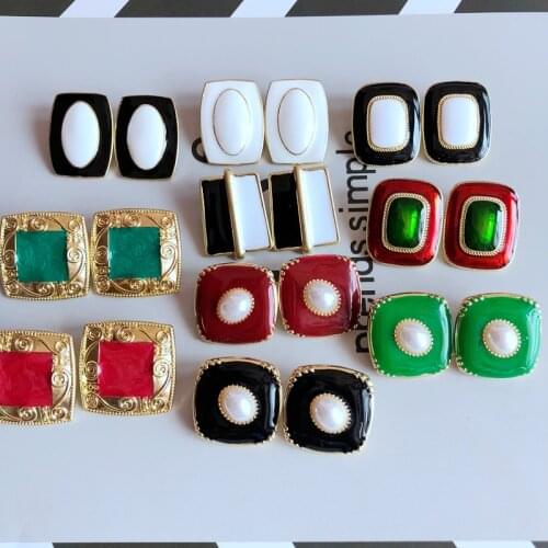 Sweet Enamel Mixed Color Imitation Pearl More Designs Geometric Elegant Clip Earrings Brincos Jewelry