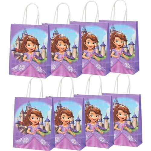 Multifunction Disney Sofia Party Bag With Handles 21x15x8cm Festival Princess Party Supplies Candy Gift Packing Bags Kraft Paper