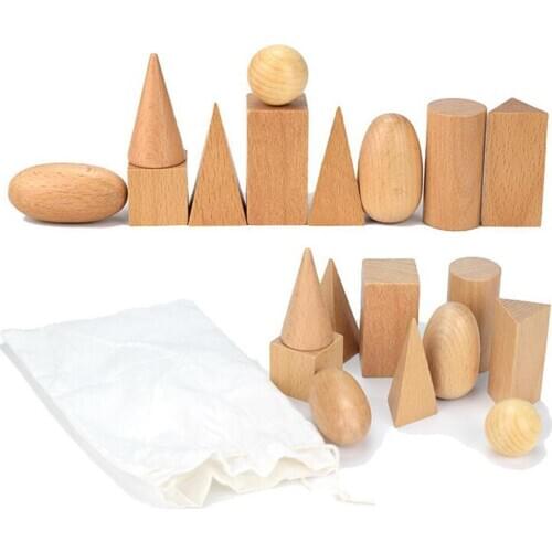 Montessori 10Pcs/Set Wooden 3D Geometric Solids Learning Aids Kids Math Educational Toy Math Toys Resources for School Home Gif