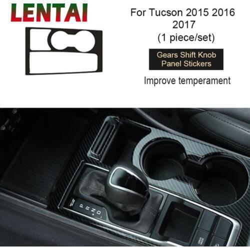 LENTAI Auto Car Styling 3D Carbon Fiber Gear Shift Panel Water Cup Frame Sticker For Hyundai Tucson 2015 2016 2017 Accessories