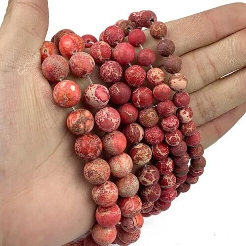 MKTREG Natural Matte Red Imperial calaite Stone Round ball 4/6/8/10/12MM Loose bead for jewelry making bracelet accessories DIY
