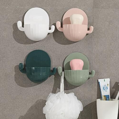 Punch-free Cactus Soap Box Toilet Bathroom Wall-Mounted Suction Cup Drain Holder