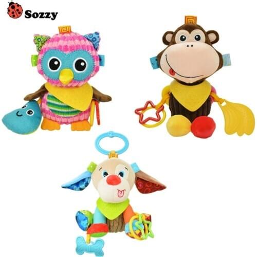 1pcs Sozzy Cute Baby Toys Rattles Mobiles Soft Cotton Infant Pram Stroller Car Bed Rattles Hanging Animal Plush Toys