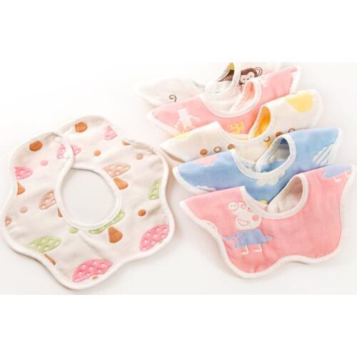 360 degrees rotation 28X28cm Pure cotton six layer soft gauze cartoon baby bib mouthwash towel for chirden and baby 1-3 years