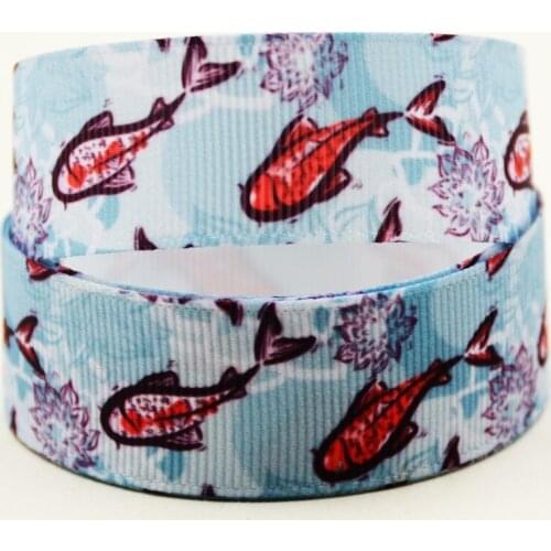 22mm 25mm 38mm 75mm Fish cartoon printed Grosgrain Ribbon party decoration 10 Yards X-04406
