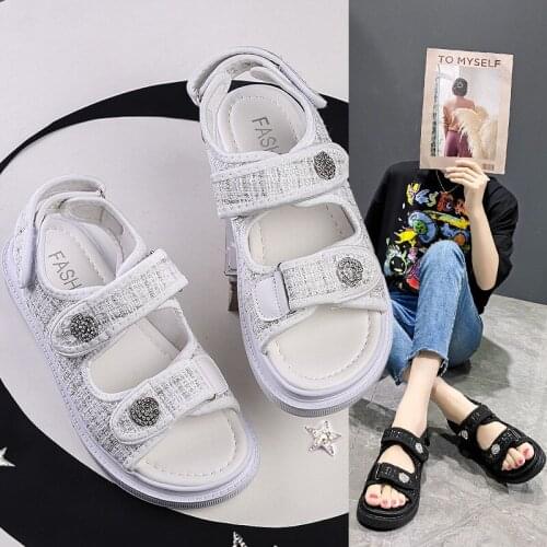 Platform Sandals Women Lattice Round Toe Hook Loop Plaid Cloth Summer Casual Ladies Outdoor Shoes Handmade