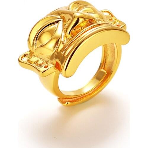 Sanxingdui Bronze Mask Cuff Rings Brass Copper 18K Gold Rings for Men and Women Retro Cutural Jewelry