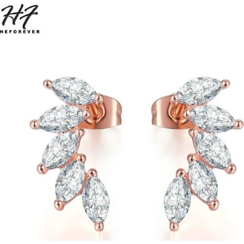 Shining Delicate Crystal Stud Earrings for Women Wings Style AAA+ Cubic Zirconia Yellow Gold Color Fahsion jewelry Xmas KC164