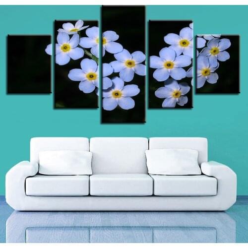 Modern Pictures Framework 5 Pieces Blue Flowers Poster Modular Painting Canvas Hd Prints Artwork Wall Art Living Room Decoration