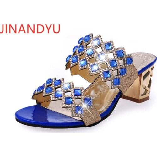 Rhinestone Size 41 Summer Sandals High Heel Wedding Sandals for Women Bride Block Heels Slippers Woman Pumps Sandal High Heels
