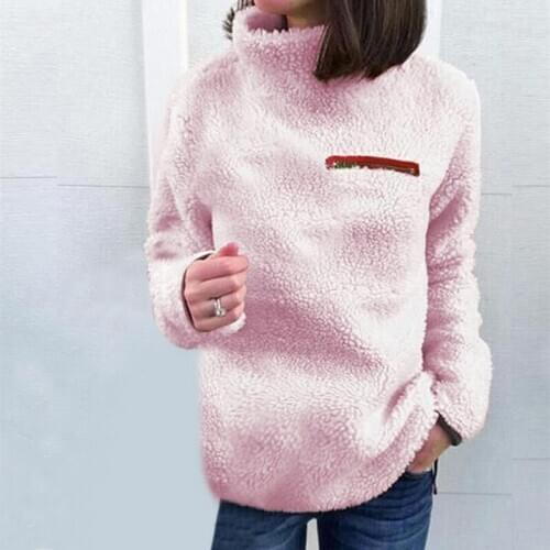 Fashion Turtleneck Sweater Women Pullover Tops Fluffy Fleece Warm Autumn Winter Long Sleeve Ladies Zip Solid Sweaters Jumper