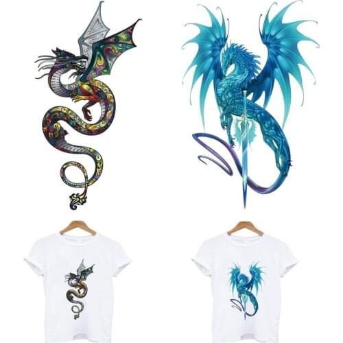 Iron-on transfers for clothing Flying dragon Sword stripes appliques thermo stickers on clothes custom patch free shipping