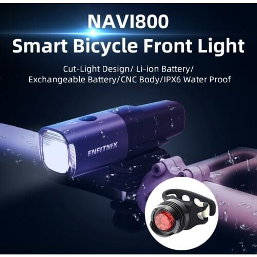 Enfitnix Navi800 Bicycle LED Headlight Rainproof Smart Bike Front Light With Taillight USB Charging Road MTB Cycling Flashlight