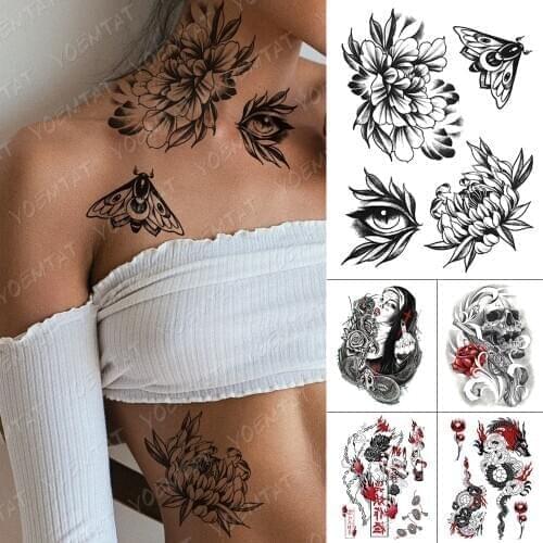 Waterproof Temporary Tattoo Sticker Old School Moth Flowers Flash Tattoos Cat Eyes Skull Body Art Arm Fake Tatoo Women Men