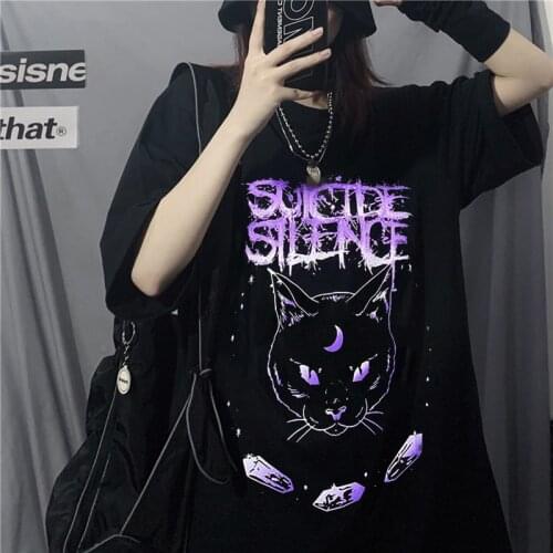 Womens t-shirts Dark Wind Style Black Oversize Dropshipping Hip Hop Tops Harajuku Vintage Aesthetic Gothic Graphic Punk Clothes