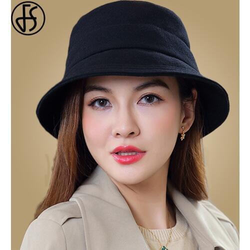 FS Winter Wool Bucket Hat For Women Gray Wine Red Camel Foldable Chapeau Japanese Flat Cap Autumn Winter Fisherman Caps