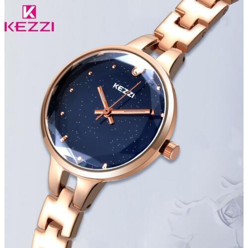 Kezzi Brand Women Bracelet Watch Ladies Starry Sky Blue Stainless Steel Dress Quartz Watches Gold Color Wristwatches For Woman