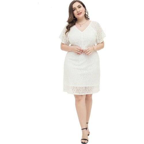 Womens Lace Elegant Plus Size Dress XL-4XL XXXL 3XL XXXXL White Party Cocktail Birthday Dresses Casual Blouses For 100KG Woman