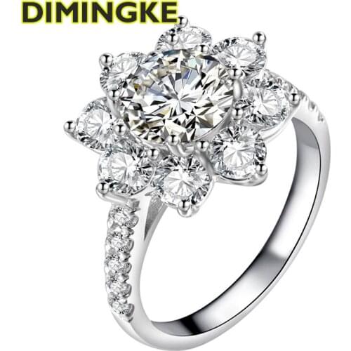 DIMINGKE Sunflower 1/2CT 8MM D Moissanite Female Silver Ring Passed Diamond Test High Jewelry Wedding Cocktail Party