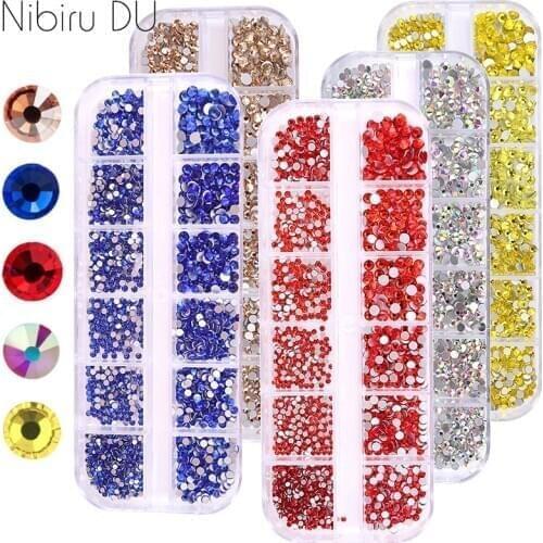 1 Box Flatback Nail Rhinestones Strass Ongle AB Stone And Crystal Glass Mix Diamond Gem Nail Parts 3D Decorations On Nails