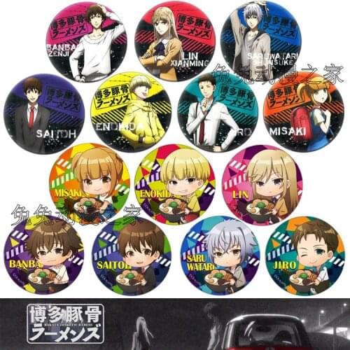 1pcs 58MM Anime Hakata Tonkotsu Ramens Banna Lin Misaki Jiro Icons on The Backpack Pin Brooch Very Nice Collect Badge