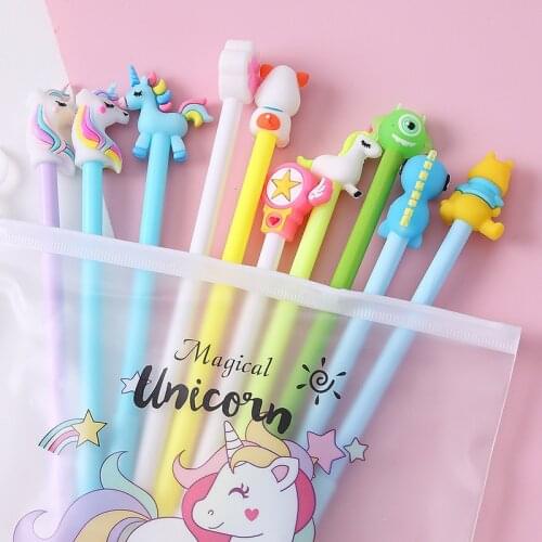 10Pcs/Set Cartoon Cute Gel Pen Kawaii Unicorn Pens Random Lucky Pen 0.5mm Black Refill School Stationery Office Suppliers Gifts