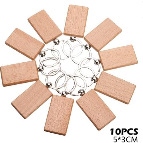 10pcs Plain Wooden Keyrings Keychain Tag Wood Key Ring Chain Fob DIY Handmade Jewelry Making Accessories