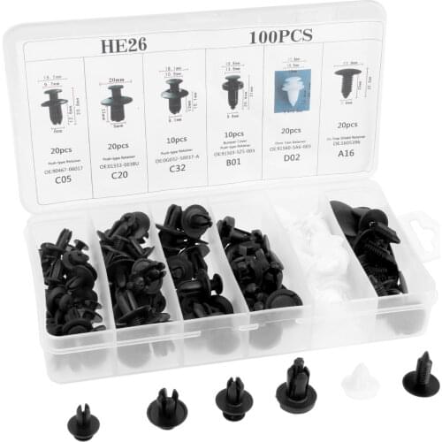 100Pcs 6kinds Auto Fastener Car Plastic Trim Panel Clips Fender Repair Rivets Screw For Ford Toyota Mazda Honda Nissan Chrysler