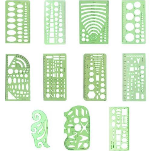 11Pcs/Set Drawings Templates Rulers Learn School Practical Measuring Multifunction Wide Usage Math Geometry Stencils Set