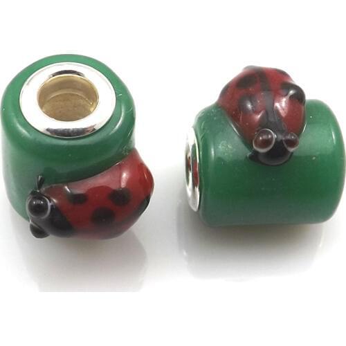 24pcs/lot Cute Ladybird European Glass Beads Big Hole Charm Beads For DIY