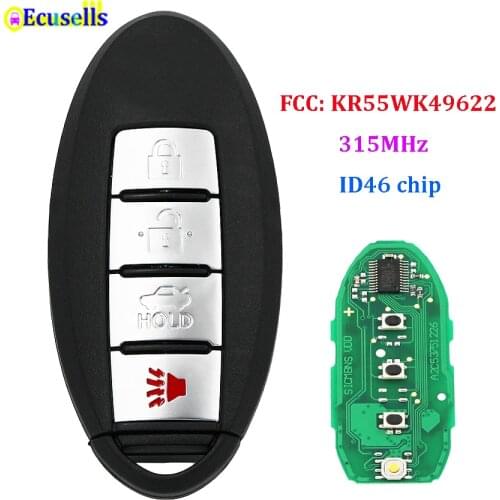 3+1 buttons New Smart Remote Key Fob 4 Button 315MHZ with ID46 for Infiniti FX50 QX70 FX35 FX37 KR55WK49622 with insert key