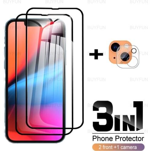 3in1 Black Edge Glass For Apple iPhone 13 12 11 Pro Max Safety Protective Tempered Glass For iPhone i phone 13 12 mini lens film