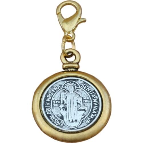 50Pcs /lots Saint Benedict Exorcism Medal Catholic Cross Charm Bead with Lobster clasp Fit Charm Bracelet Jewelry DIY 18.9x39mm