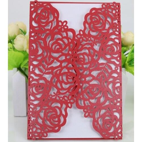 50X butterfly Laser Cut Invite tiffany Gold Red White Floral Wedding Invitations Card Tree Envelopes Free Drop Shipping
