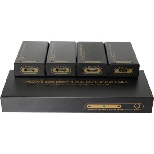 60M extender HDMI splitter 1X4 By cat5e/6 Utp cable supports 3D&full HD1080p 1PCS HDMI extender 60m and 4pcs hdmi receivers