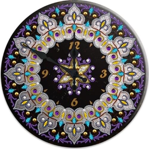 L38A Mandala Diamond Painting Clock 5D Metal Tin Signs Diamond Embroidery Cross Stitch DIY Arts Crafts Bar Pub Signboard Wall
