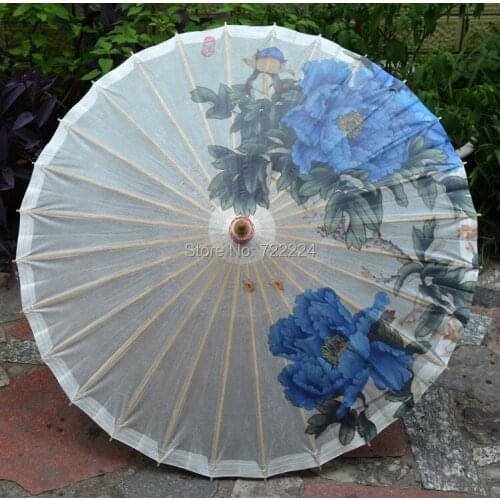 Free shipping dia 84cm chinese craft umbrella antique handmade blue peony sunny and raniy ,collection,props oiled paper umbrella