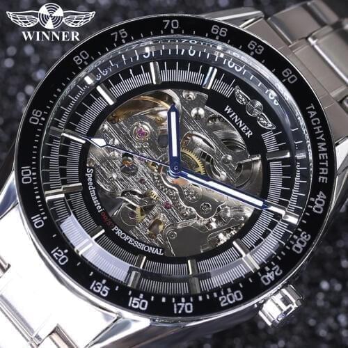 Winner Brand Full Stainless Steel Clock Men Automatic Mechanical Watch Skeleton Military Men Watches Relojes Hombre 2016