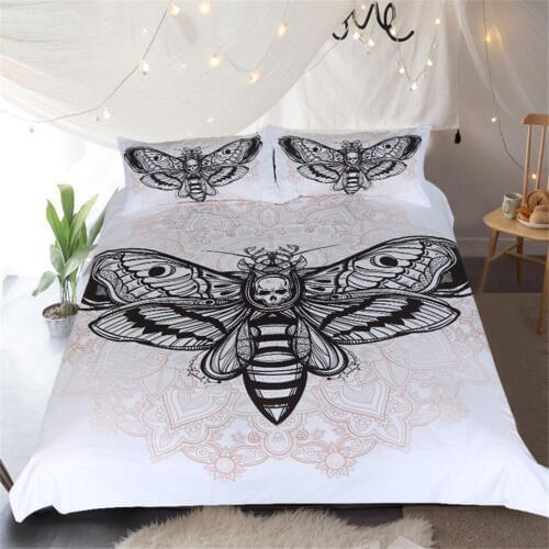 Black and White Moths Printed Quilt/Duvet Cover Queen Size 3pcs Bedding Set Twin Full King kids Adults Bedroom Decor Bedclothes
