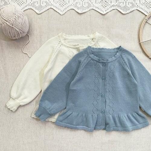 Kids Solid Color Long Sleeve Sweaters Coat Newborn Baby Girl Knitting Cardigan Spring Autumn Baby Girl Knitting Jacket