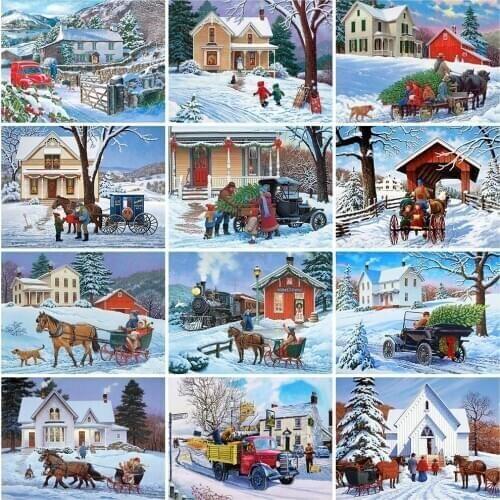 Evershine Diamond Painting House Hobbies And Crafts 5D DIY Diamond Embroidery Winter Landscape Mosaic Art Christmas Decorations