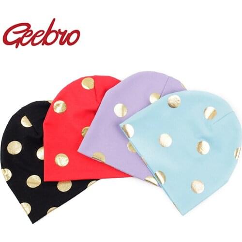 Geebro Cute Golden Dot Newborn Beanies Candy Color Kids Baby Boys Girls Warm Outdoor Spotted Cotton Beanie Bobble Hat Cap