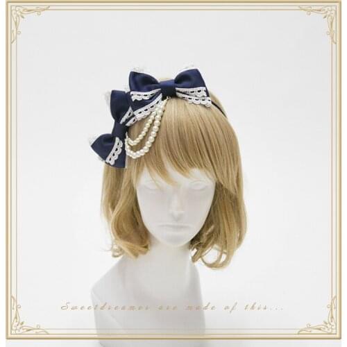 Gemini Soft Sweet Star Handmade Vintage Bows Hairband KC Pearl Chain Trim Lolita Sweet Daily Headband Headwear Joker 12 Colors