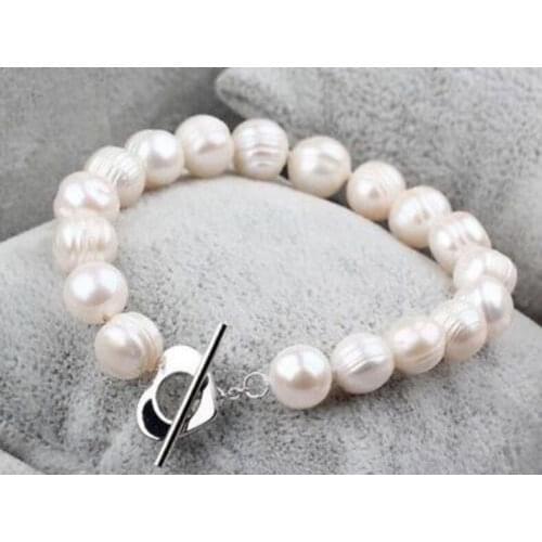 Hot sell Noble- 9-10MM white baroque freshwater cultured pearl bracelet 7.5-8"@^Noble style Natural Fine jewe SHIPPING new >>fre