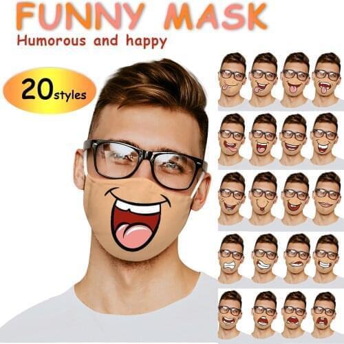 Cotton Funny Washable Mouth Face Cartoon Reusable Fabric Bear Fashion Smile Party mascarilla Monder Scarf Halloween Cosplay MasK