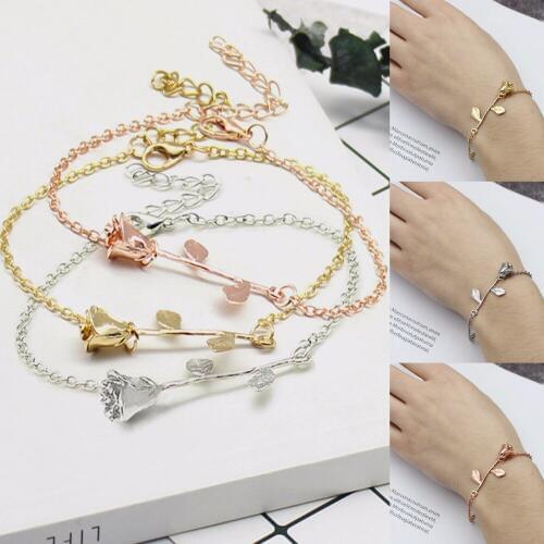 Delicate Rose Flower Charm Bracelet For Female Women Girl Bracelets & Bangle Wedding Bridal Jewelry Party Xmas Gifts Adjustable