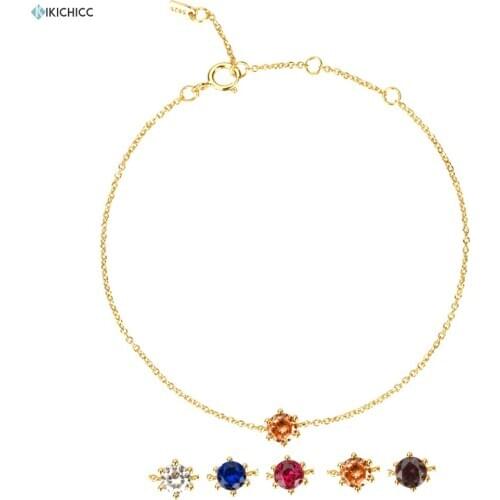 Kikichicc 100% 925 Sterling Silver Gold One Zircon 4.5MM Charm Chain Bracelet European Women Simple Crystal Fashion Fine Jewelry