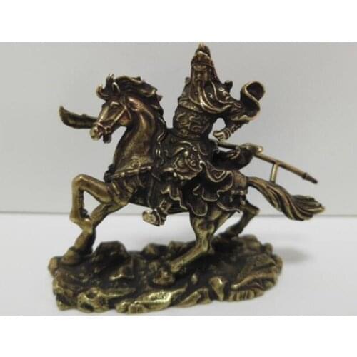 Chinese pure brass Riding horse guan gong small statue