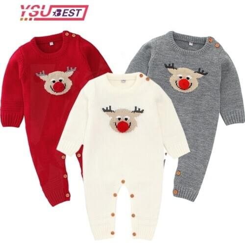 Christmas Baby Clothes Autumn Winter Knitted Baby Romper Deer Newborn Baby Boy Romper Infant Jumpsuit Cotton Toddler Girl Romper